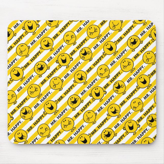 Mr Happy | Yellow Stripes Pattern Mouse Pad (Front)