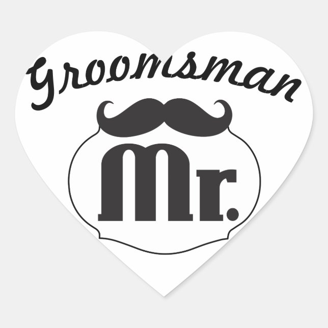 Mr. Hipster Funny Mustache Groomsman Heart Sticker (Front)