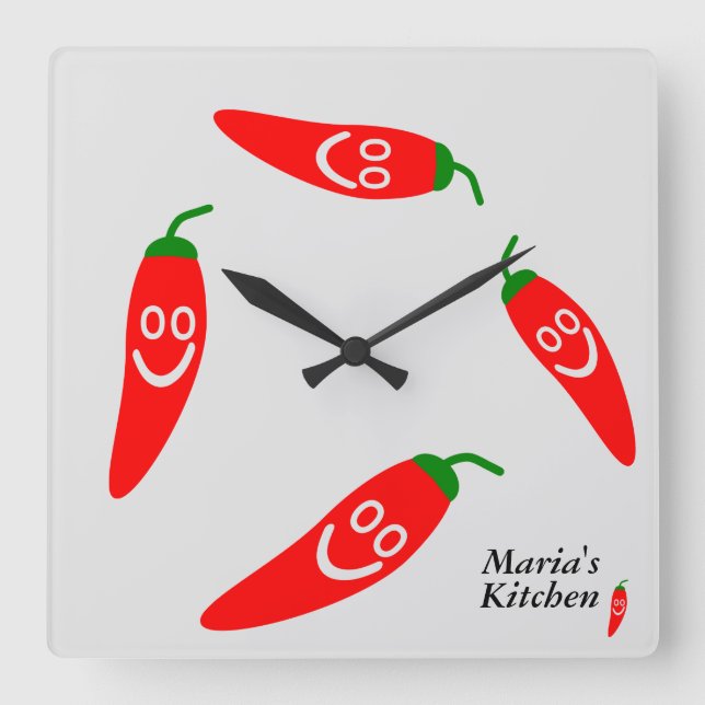 Mr. Hot Pepper - Personalised Kitchen Square Wall Clock (Front)