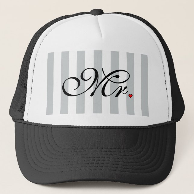 Mr. Husband Groom Click to Customise Colour Stripe Trucker Hat (Front)