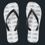 Mr. Husband Groom His Hers Newly Weds Thongs<br><div class="desc">Mr. and Mrs. Husband Wife His Hers Newly Weds on a custom set of flip flops to wear or to share. Embroidery designs you can easily personalise are available in a selection of popular colour options. Use the "Ask this Designer" link to contact us with your special design requests or...</div>