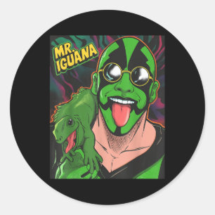 Mr Iguana Tongue Out Funny Lizard Wrestler Cartoon Classic Round Sticker