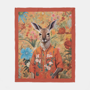 Mr. Kangaroo in His Garden Fleece Blanket