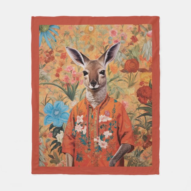 Mr. Kangaroo in His Garden Fleece Blanket (Front)