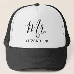 Mr Last Name Simple Husband Groom Newlywed Trucker Hat