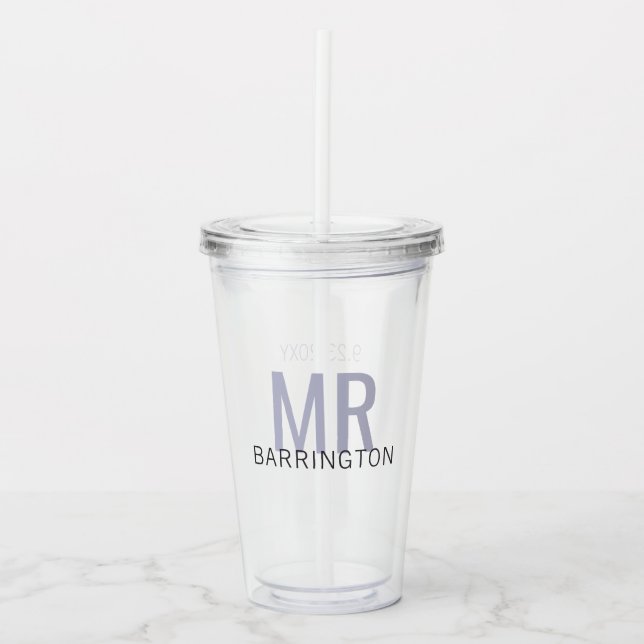 Mr Last Name Wedding Date Groom Name Acrylic Tumbler (Front)