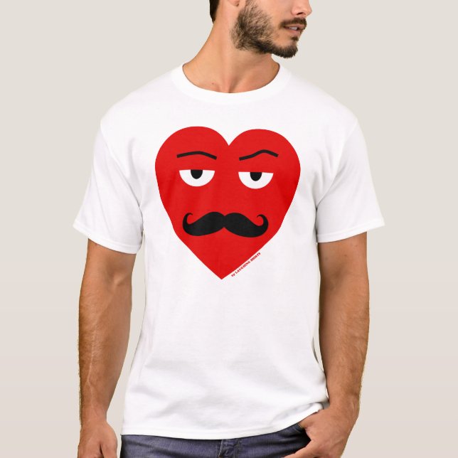 Mr. Love Red Heart With Eyes And Moustache T-shirt (Front)