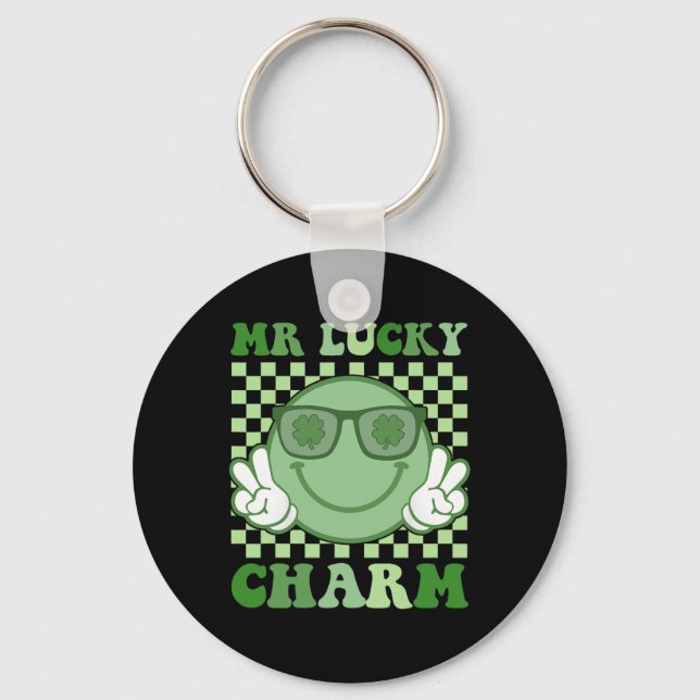 Mr Lucky Charm Suspenders St Patricks Day Boys Kid Key Ring (Front)