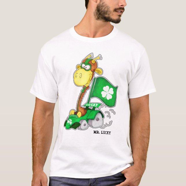 Mr. Lucky. Funny Giraffe St.Patrick's Day T-Shirt (Front)