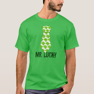 Mr Lucky Funny St Patricks Day Chevron Clover Tie T-Shirt