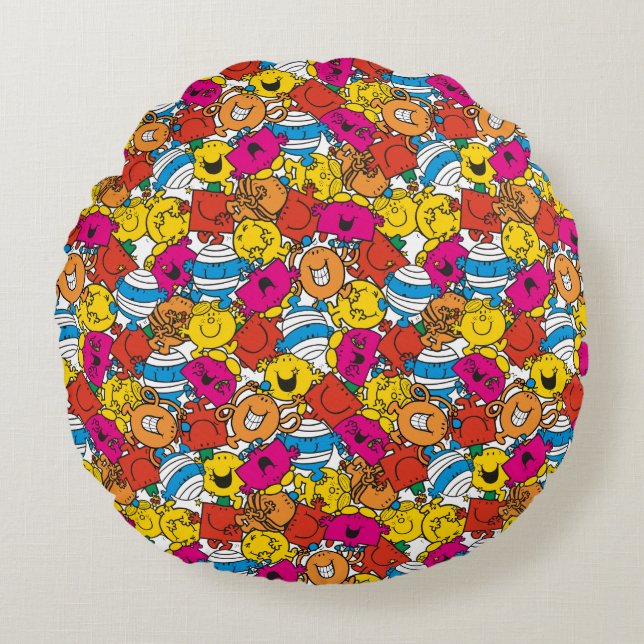 Mr Men & Little Miss | Bright Smiling Faces Round Cushion (Front)