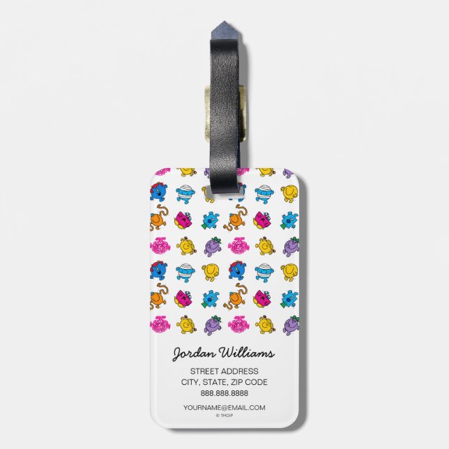 Mr Men & Little Miss | Dancing Neon Pattern Luggage Tag (Back Vertical)