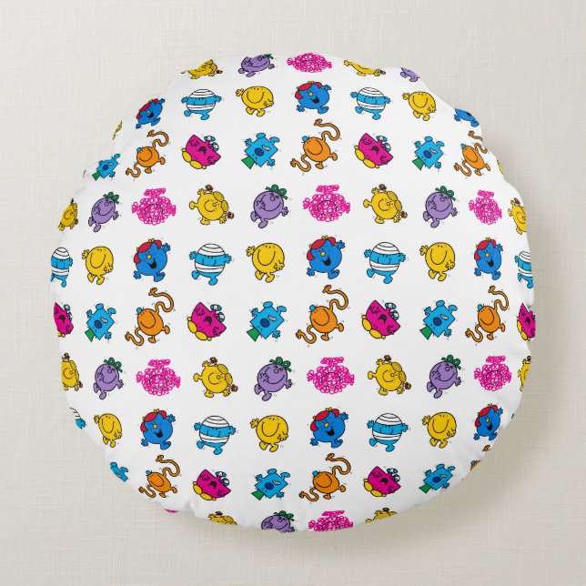 Mr Men & Little Miss | Dancing Neon Pattern Round Cushion (Front)