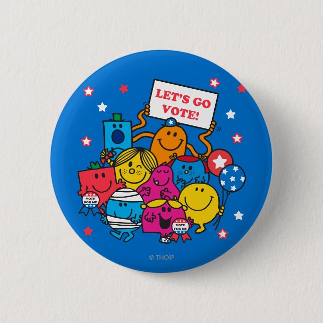 Mr. Men Little Miss Let's Go Vote! 6 Cm Round Badge (Front)