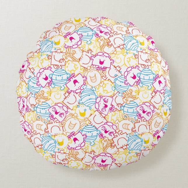 Mr Men & Little Miss | Neon Colours Pattern Round Cushion (Front)