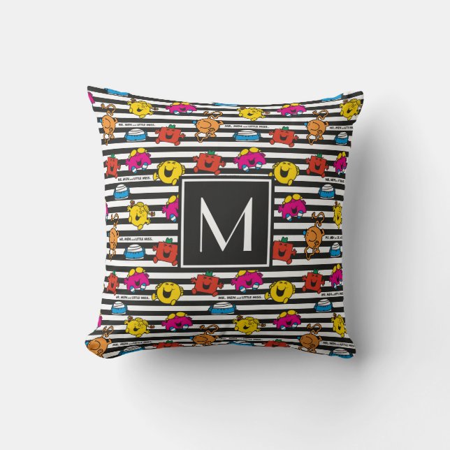 Mr Men & Little Miss | Stripes Pattern | Monogram Cushion (Front)