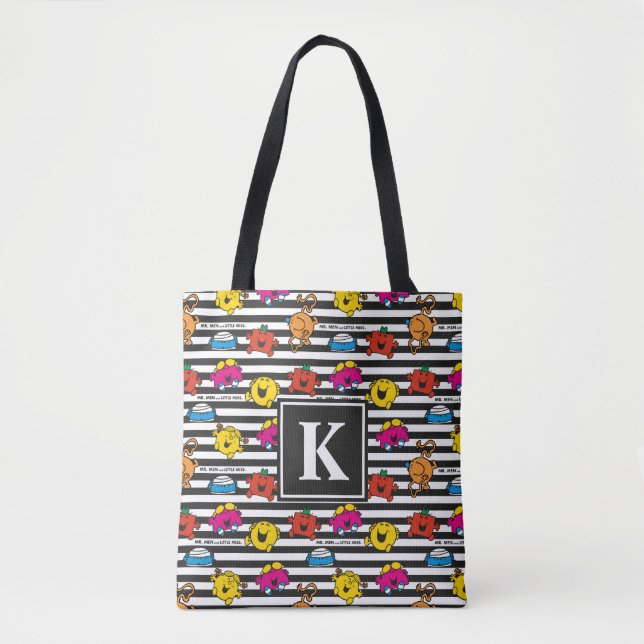 Mr Men & Little Miss | Stripes Pattern | Monogram Tote Bag (Front)