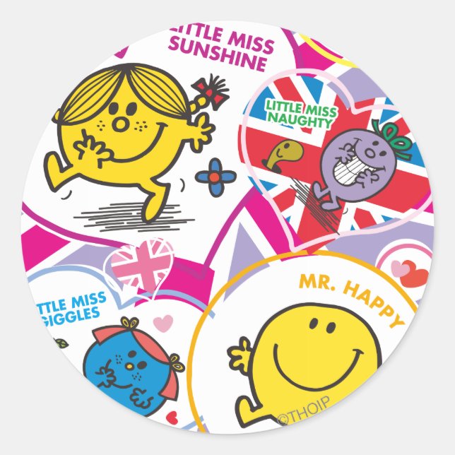Mr. Men & Little Miss UK Hearts Classic Round Sticker (Front)