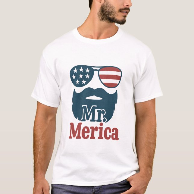 Mr. 'Merica Patriotic Beard & Shades For Him T-Shirt (Front)