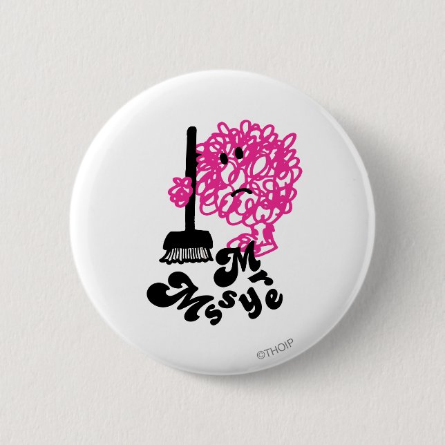 Mr. Messy | Broom & Name 6 Cm Round Badge (Front)