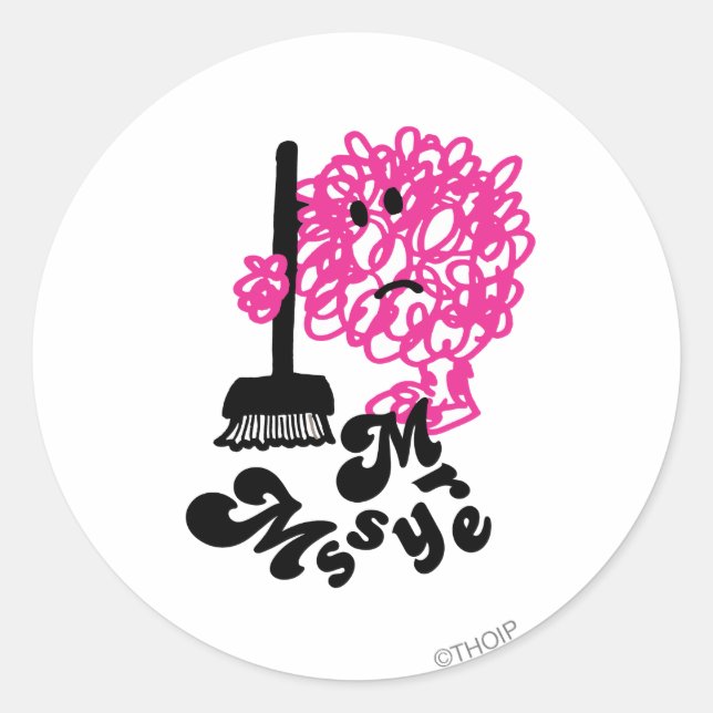 Mr. Messy | Broom & Name Classic Round Sticker (Front)