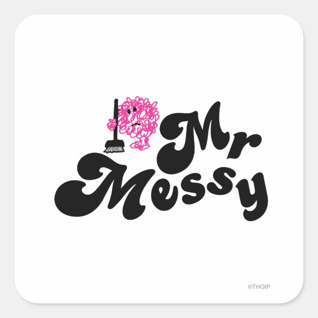 Mr. Messy | Cleaning With Broom Square Sticker (Front)