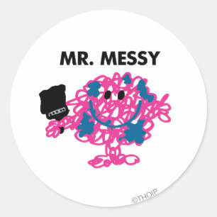 Mr. Messy Holding A Paintbrush Classic Round Sticker