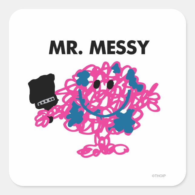 Mr. Messy Holding A Paintbrush Square Sticker (Front)