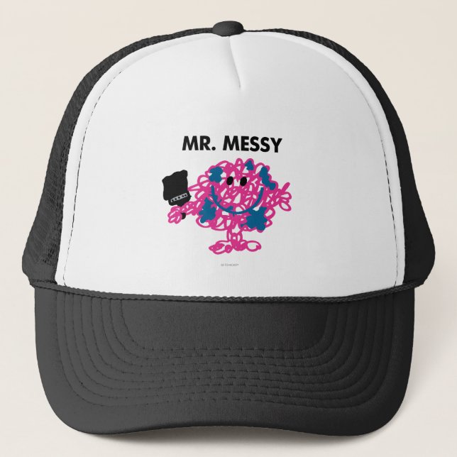 Mr. Messy Holding A Paintbrush Trucker Hat (Front)