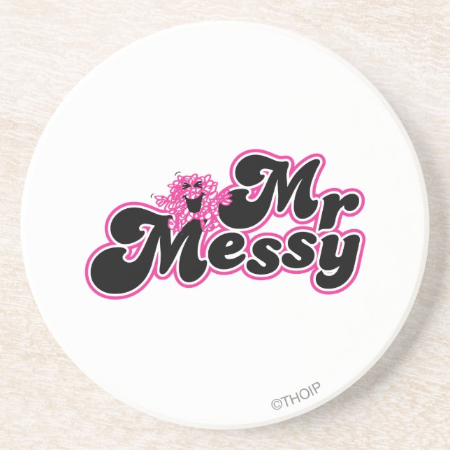 Mr. Messy | Large Black & Pink Letters Coaster (Front)