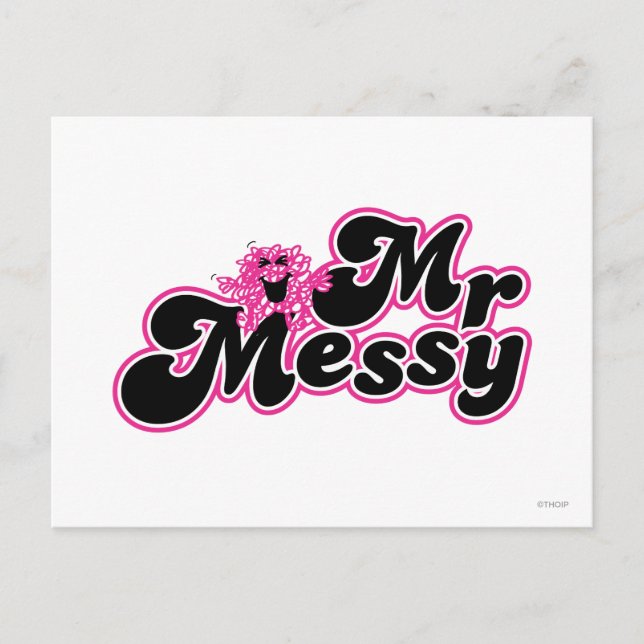 Mr. Messy | Large Black & Pink Letters Postcard (Front)