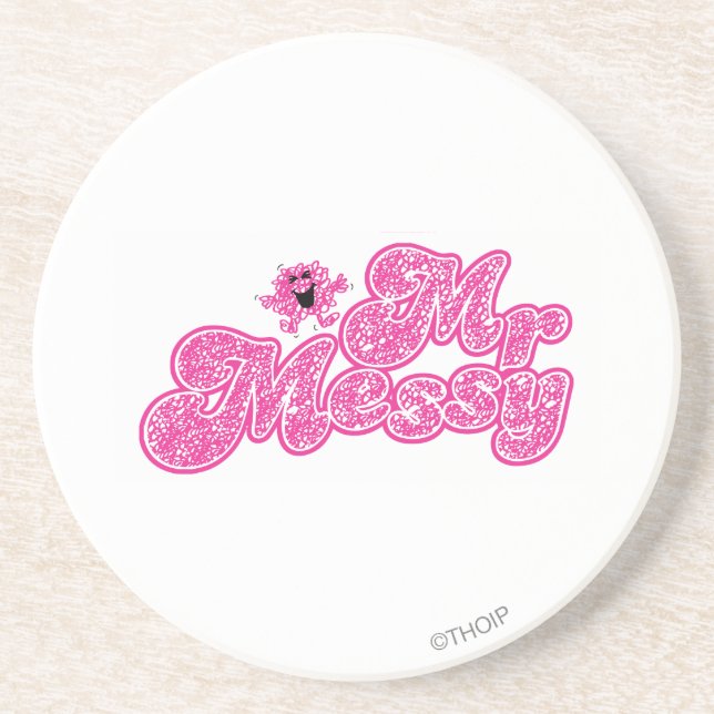 Mr. Messy | Sparkling Pink Name Coaster (Front)