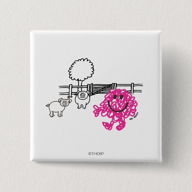 Mr. Messy & Two Pigs 15 Cm Square Badge (Front)