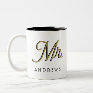 Mr Modern Black Script Personalised Wedding  Two-Tone Coffee Mug