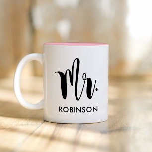 Mr. Modern Script Monogram Wedding Two-Tone Coffee Mug