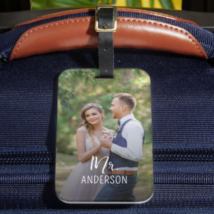Mr. Monogram Wedding Couple Photo Gift Luggage Tag