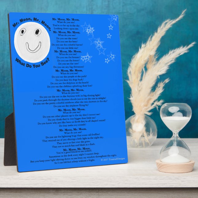 Mr. Moon Children's Poem Blue White Stars Plaque (Side)