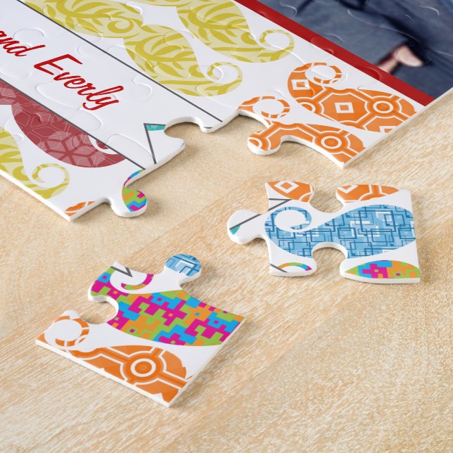 Mr. Moustache Hipster Pattern Jigsaw Puzzle (Side)