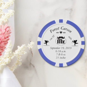 Mr. Moustache Lil Man Baby Boy Stats Poker Chips