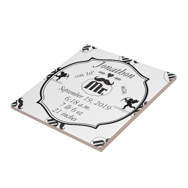 Mr. Moustache Lil Man Baby Boy Stats Tile (Side)