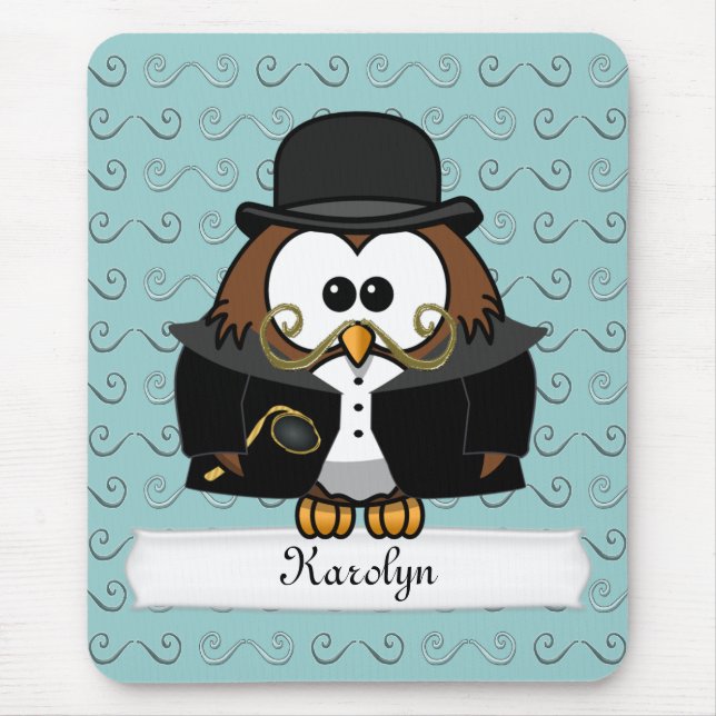 Mr. Moustache Owl Mouse Pad (Front)