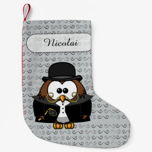 Mr. Moustache Owl Small Christmas Stocking