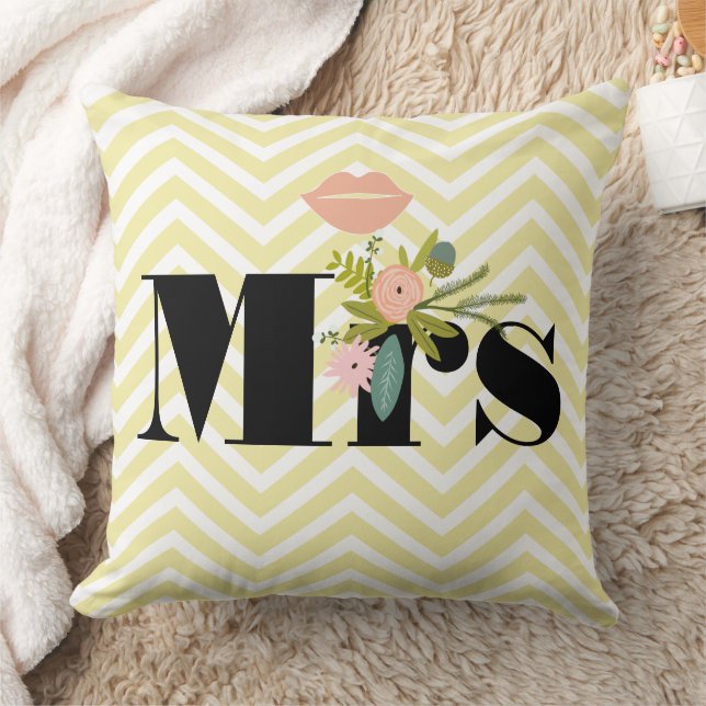 Mr Moustache Pale Yellow White Teal Zig Zag Cushion (Blanket)