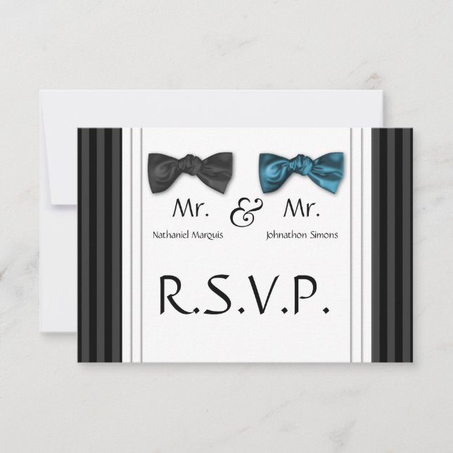 Mr & Mr Bow Ties & Pin Striped RSVP Card (Front)