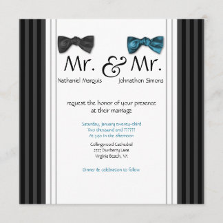 Mr. & Mr. Bow Ties & Pin Striped Wedding Invite