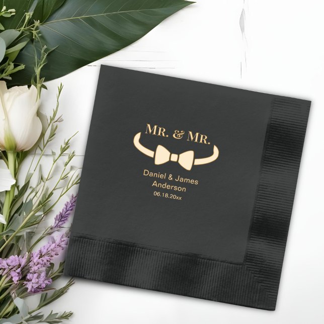 Mr. & Mr. Custom Wedding Bowtie Foil Napkins (Creator Uploaded)