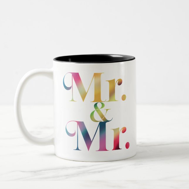 Mr. & Mr. Gay Bachelor Party Gay Marriage  Two-Tone Coffee Mug (Left)