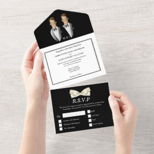 Mr   Mr Gay couple male wedding photo black All In One Invitation