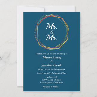 Mr. & Mr. Gay Wedding Invitation Rainbow Purple