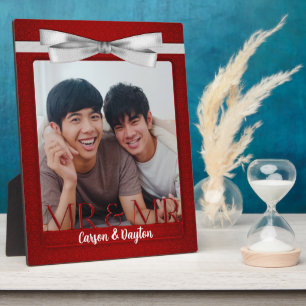 Mr & Mr Gay Wedding Red Damask Photo Plaque